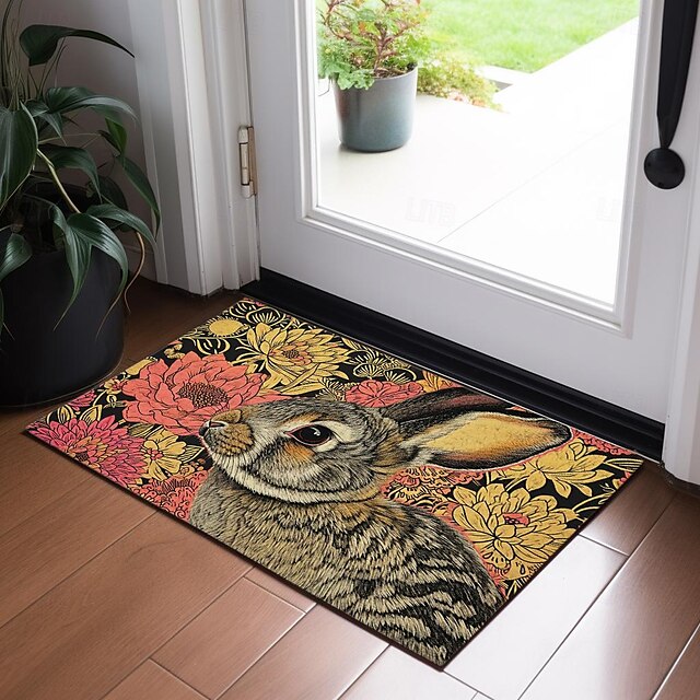 Welcome Rabbits Doormat Floor Mats Washable Rugs Kitchen Mat Non-Slip Oil Proof Rug Indoor Outdoor Mat Bedroom Decor Bathroom Mat Entrance Rug