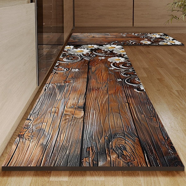 Wooden Daisy Area Rug Kitchen Mat Non-Slip Oil Proof Floor Mat Livingroom Rug Indoor Outdoor Mat Bedroom Decor Bathroom Mat Entrance Rug Door Mat