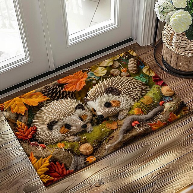 Hedgehog Forest Mushroom Doormat Kitchen Mat Floor Mat Non-Slip Area Rug Oil Proof Rug Indoor Outdoor Mat Bedroom Decor Bathroom Mat Entrance Rug