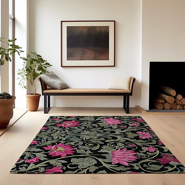 Blue Flower Area Rug Kitchen Mat Non-Slip Oil Proof Floor Mat Livingroom Rug Indoor Outdoor Mat Bedroom Decor Bathroom Mat Entrance Rug Door Mat Bird Tree of Life