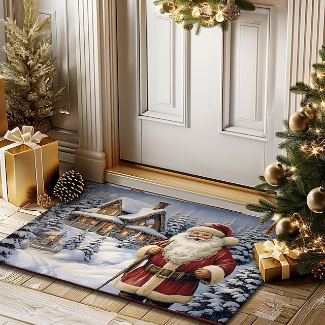 Christmas Decoration Doormat Xmas Santa Kitchen Mat Floor Mat Non-Slip Area Rug Oil Proof Rug Indoor Outdoor Mat Bedroom Decor Bathroom Mat Entrance Rug