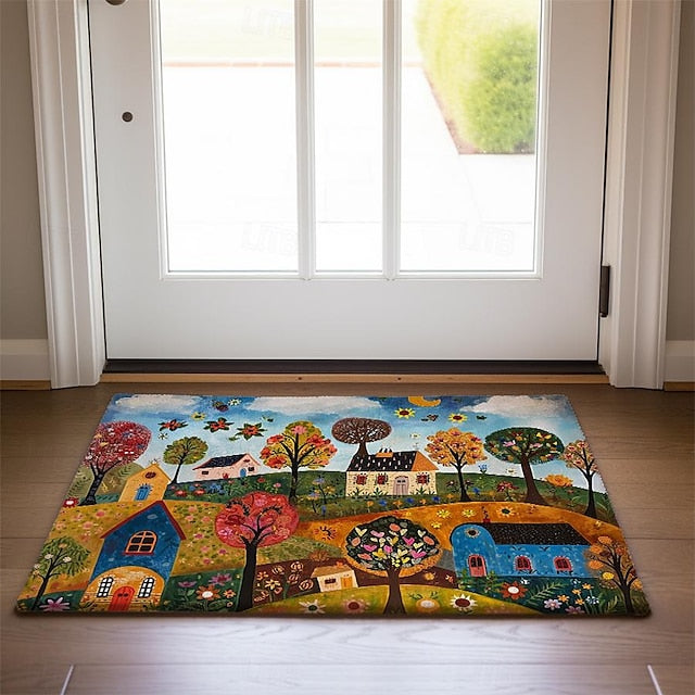 Folk Art Cats Doormat Kitchen Mat Floor Mat Non-Slip Area Rug Oil Proof Rug Indoor Outdoor Mat Bedroom Decor Bathroom Mat Entrance Entreyway Rug