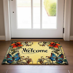 Welcome Floral Doormat Floor Mats Washable Rugs Kitchen Mat Non-Slip Oil Proof Rug Indoor Outdoor Mat Bedroom Decor Bathroom Mat Entrance Rug