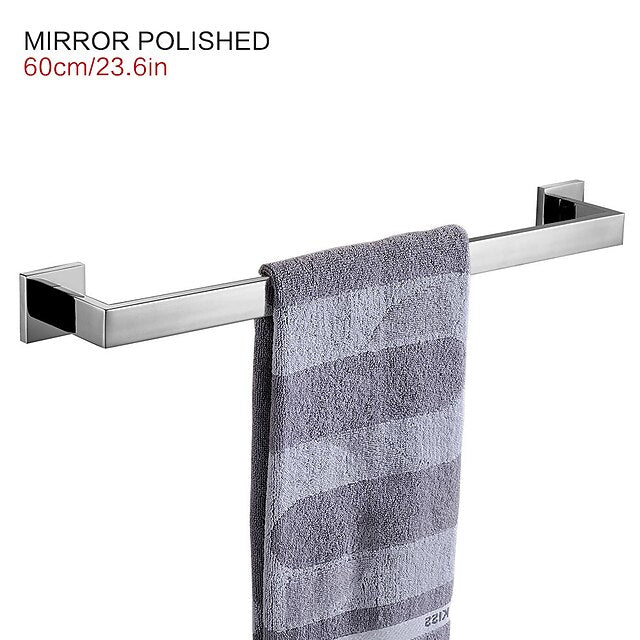 Towel Bar Stainless Steel Bathroom Shelf Electroplated Towel Rail Bathroom Single Rod Wall Mounted 1PC Chrome and Painted Finish