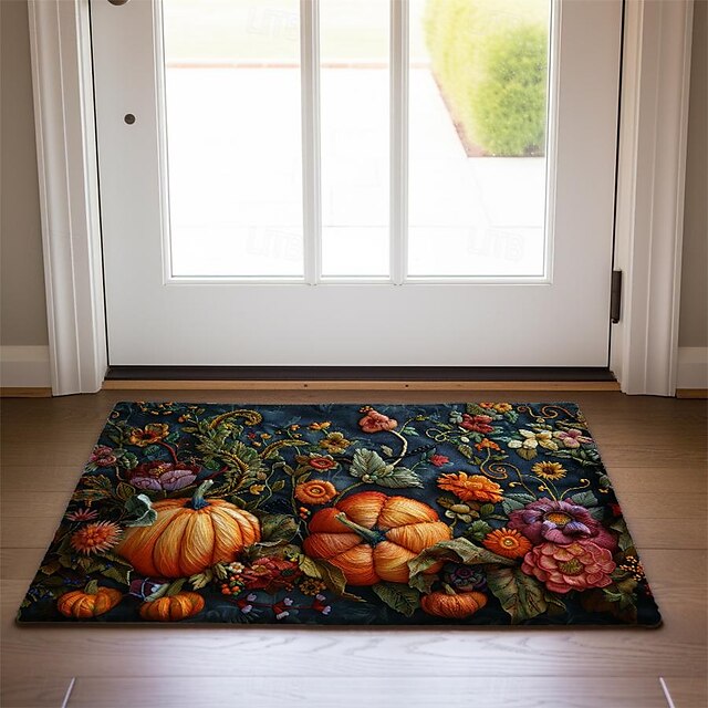 Autumn Quilt Pumpkin Doormat Kitchen Mat Floor Mat Non-Slip Area Rug Oil Proof Rug Indoor Outdoor Mat Bedroom Decor Bathroom Mat Entrance Rug