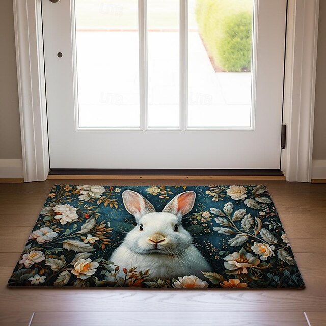 Ink Blue Rabbit Doormat Floor Mats Washable Rugs Kitchen Mat Non-Slip Oil Proof Rug Indoor Outdoor Mat Bedroom Decor Bathroom Mat Entrance Rug