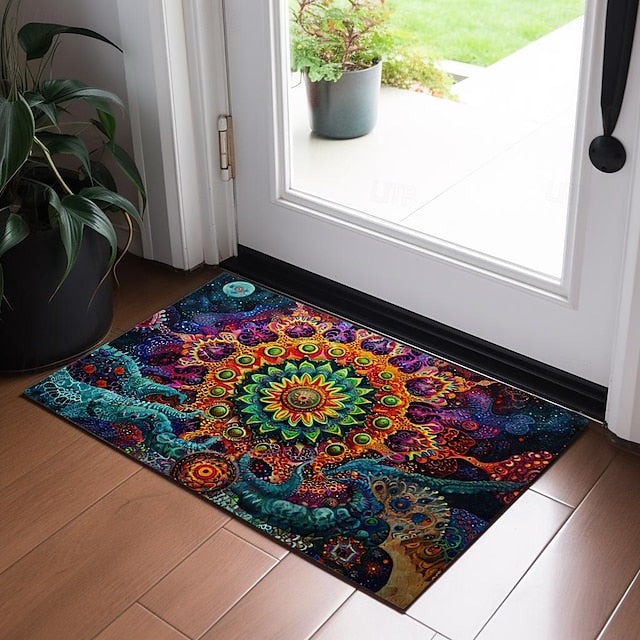 Painting Mandala Bohemian Doormat v Non-Slip Oil Proof Rug Indoor Outdoor Mat Bedroom Decor Bathroom Mat Entrance Rug