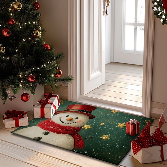 Christmas Decorations Doormat Snowman Kitchen Mat Floor Mat Non-Slip Area Rug Oil Proof Rug Indoor Outdoor Mat Bedroom Decor Bathroom Mat Entrance Rug