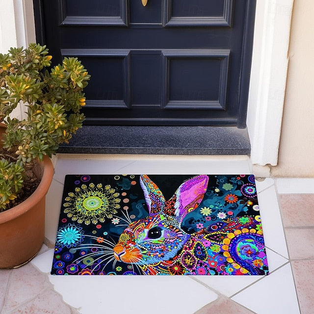 Painting Rabbit Easter Doormat Floor Mats Washable Rugs Kitchen Mat Non-Slip Oil Proof Rug Indoor Outdoor Mat Bedroom Decor Bathroom Mat Entrance Rug