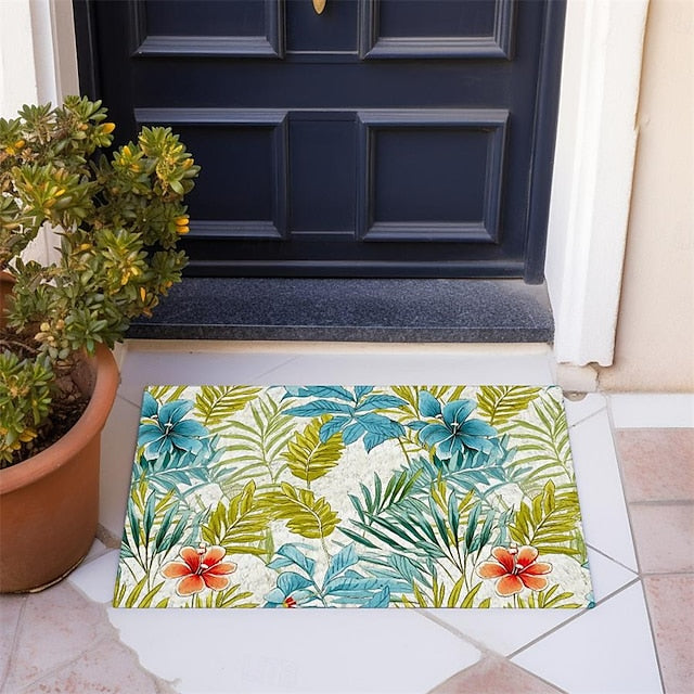 Green Yellow Floral Doormat Floor Mats Washable Rugs Kitchen Mat Non-Slip Oil Proof Rug Indoor Outdoor Mat Bedroom Decor Bathroom Mat Entrance Rug