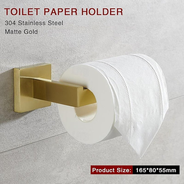 Bathroom Hardware Accessories Stainless Steel Wall Mounted Brushed Nickel Towel Bar Hand Towel Holder Toilet Paper Holder Robe Towel Hook Coat Hook Towel Bar (Gold)