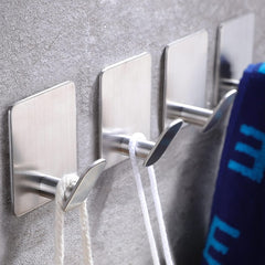 1pc Adhesive Towel Hooks on Wall: Robe Hooks for Hanging Clothes Hats Stick on Bathroom/Kitchen SUS 304 Stainless Steel Silver Black Hooks