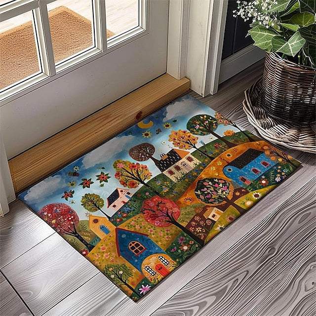 Folk Art Cats Doormat Kitchen Mat Floor Mat Non-Slip Area Rug Oil Proof Rug Indoor Outdoor Mat Bedroom Decor Bathroom Mat Entrance Entreyway Rug