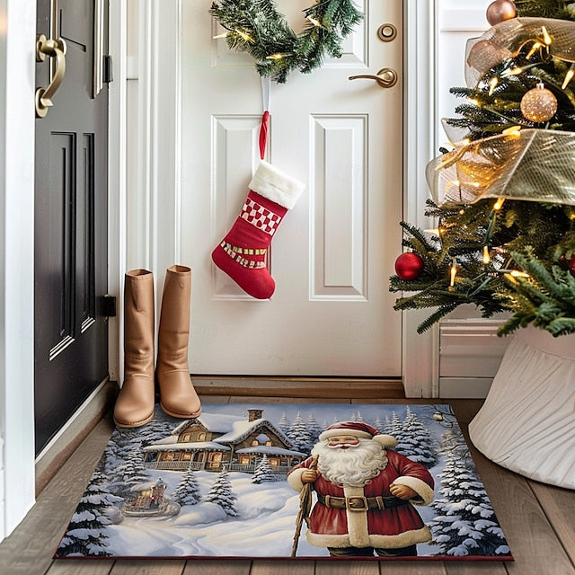 Christmas Decoration Doormat Xmas Santa Kitchen Mat Floor Mat Non-Slip Area Rug Oil Proof Rug Indoor Outdoor Mat Bedroom Decor Bathroom Mat Entrance Rug