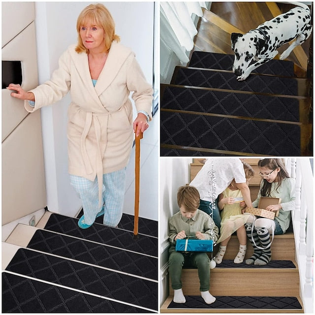 Stair Treads for Wooden Steps - 8x30in Carpet Stairs Runner Indoor Non-Slip Stair Mats for Kids Elders and Pets