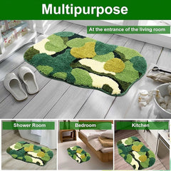 Green Moss Leaf Area Rug Floor Mat Non-Slip Moss Bathroom Rugs Super Absorbent Bath Mat Soft Microfiber Machine Washable Shower Mat Cute 3D Moss for Bathroom Entryway