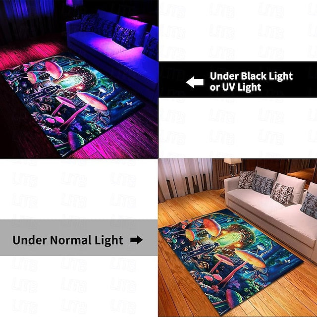 Blacklight Printed Carpet UV Reactive Glow in the Dark Rug Large Non-Slip Rug Mat for Room Decor