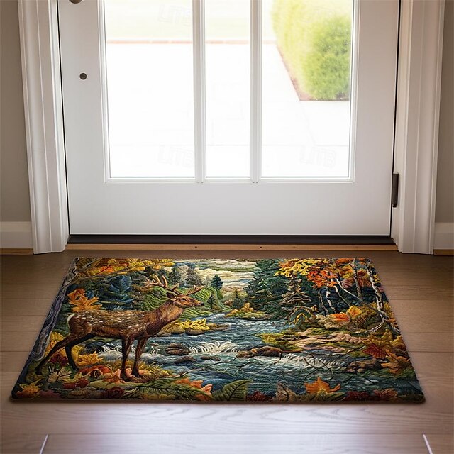 Autumn Quilt Forest Deer Doormat Kitchen Mat Floor Mat Non-Slip Area Rug Oil Proof Rug Indoor Outdoor Mat Bedroom Decor Bathroom Mat Entrance Rug