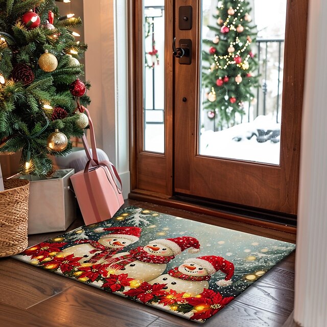 Christmas Decorations Doormat Snowman Kitchen Mat Floor Mat Non-Slip Area Rug Oil Proof Rug Indoor Outdoor Mat Bedroom Decor Bathroom Mat Entrance Rug