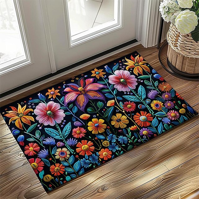 Oil Painting Flowers Doormat Floor Mats Washable Rugs Kitchen Mat Non-Slip Oil Proof Rug Indoor Outdoor Mat Bedroom Decor Bathroom Mat Entrance Rug