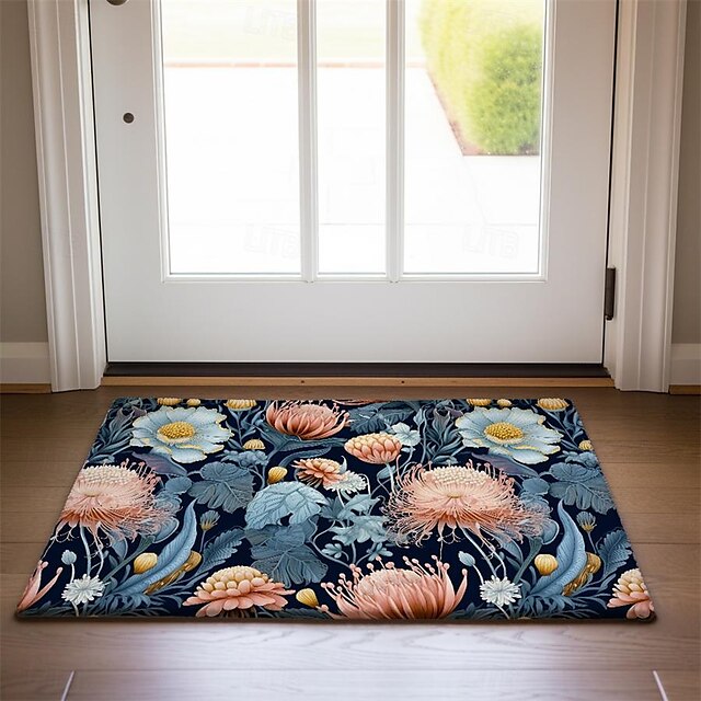 Green Yellow Floral Doormat Floor Mats Washable Rugs Kitchen Mat Non-Slip Oil Proof Rug Indoor Outdoor Mat Bedroom Decor Bathroom Mat Entrance Rug