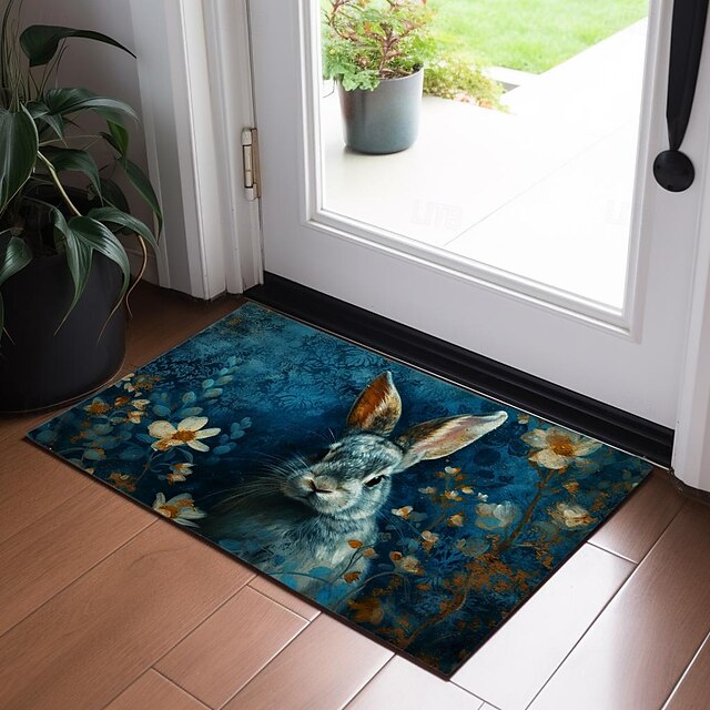 Ink Blue Rabbit Doormat Floor Mats Washable Rugs Kitchen Mat Non-Slip Oil Proof Rug Indoor Outdoor Mat Bedroom Decor Bathroom Mat Entrance Rug