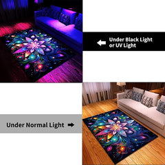 Blacklight Rug UV Reactive Glow in the Dark Area Rug Kitchen Mat Non-Slip Oil Proof Trippy Mandala Floor Mat Livingroom Rug Indoor Outdoor Mat Bedroom Decor Bathroom Mat Entrance Rug Door Mat