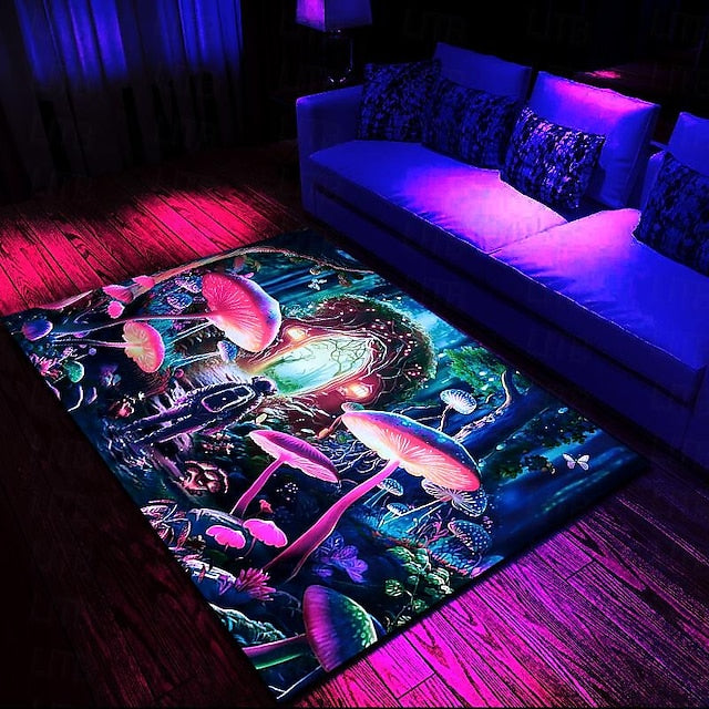 Blacklight Printed Carpet UV Reactive Glow in the Dark Rug Large Non-Slip Rug Mat for Room Decor