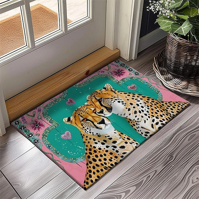 Duo Leopards Doormat Floor Mats Washable Rugs Kitchen Mat Non-Slip Oil Proof Rug Indoor Outdoor Mat Bedroom Decor Bathroom Mat Entrance Rug