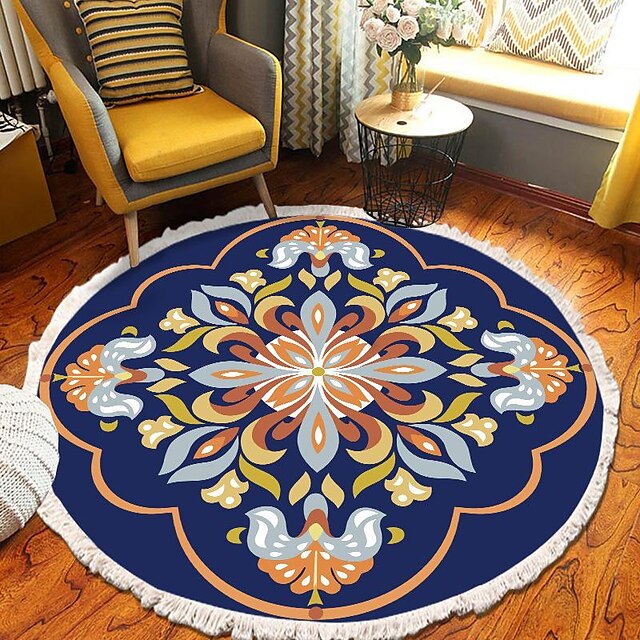 Mandala Tassel Round Carpet Area Rug Ethnic Style Room Living Room Bedroom Coffee Table Floor Mat