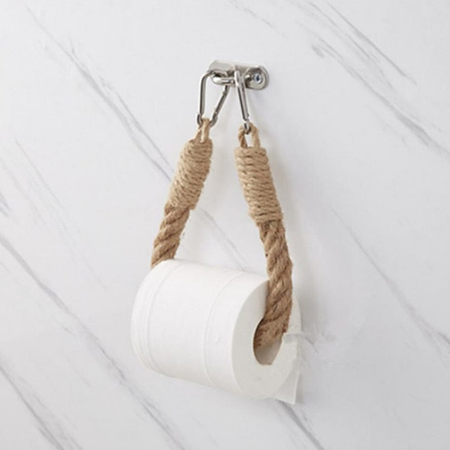 Vintage Hemp Rope Toilet Paper Holder - Easy Assembly, Jute Towel Holder for Bathroom or Kitchen, Toilet Roll Holder, Knitting Towel Rack, Bathroom Hanging Towel Hook