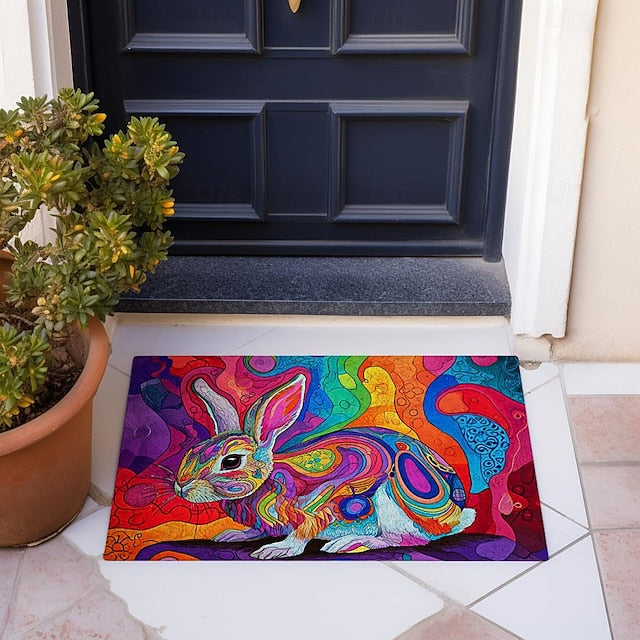 Painting Rabbit Easter Doormat Floor Mats Washable Rugs Kitchen Mat Non-Slip Oil Proof Rug Indoor Outdoor Mat Bedroom Decor Bathroom Mat Entrance Rug