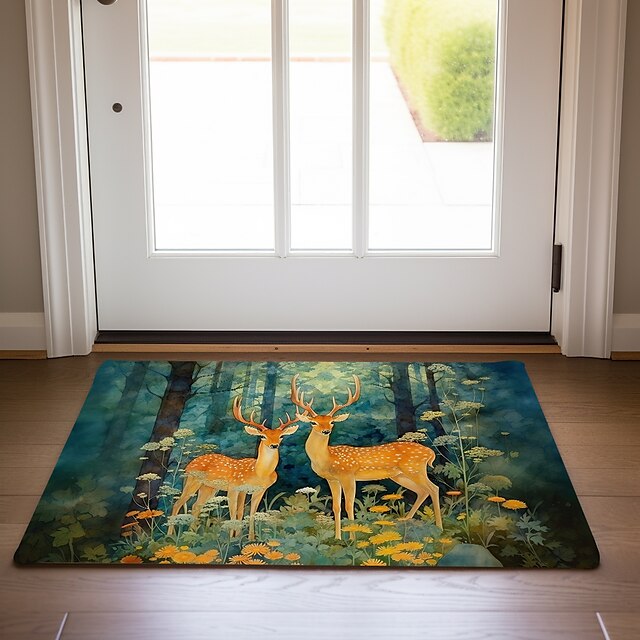 Elk Animal Doormat Floor Mats Washable Rugs Kitchen Mat Non-Slip Oil Proof Rug Indoor Outdoor Mat Bedroom Decor Bathroom Mat Entrance Rug