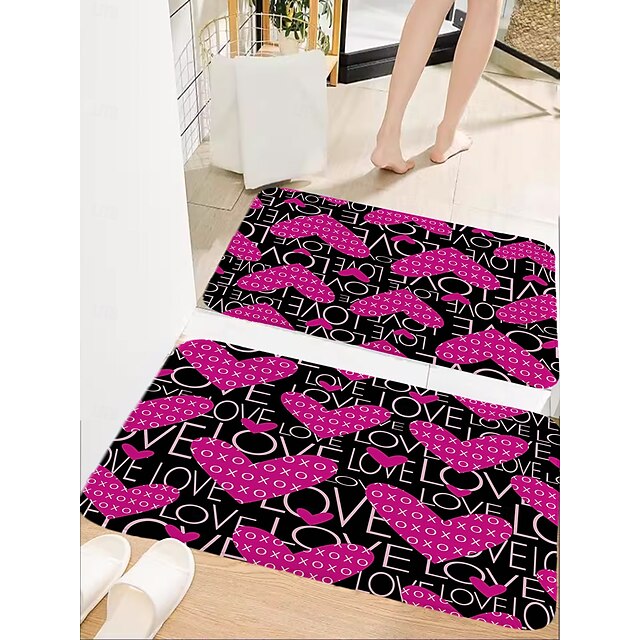 Valentine's Day Love non-slip doormat Polyester machine washable soft absorbent doormat suitable for entrance kitchen living room bedroom bathroom home decor - holiday themed  Absorbent Bathroom Rug