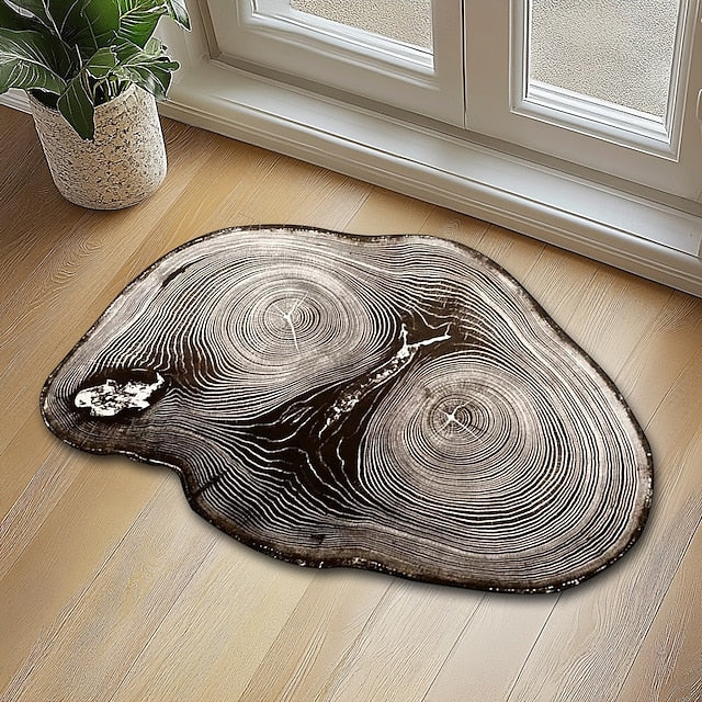 Door Mat Floor Mat Non Slip Ring of Tree 3D Trunk Wooden Log Print Area Rug Bath Mat Waterasorb for Indoor Outdoor Patio Bedroom Kitchen Office