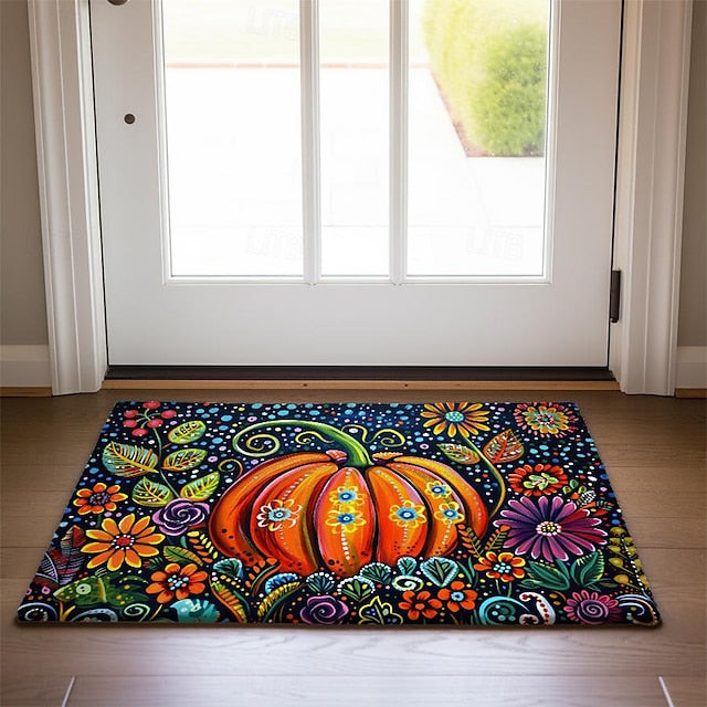 Autumn Pumpkin Folk Art Doormat Kitchen Mat Floor Mat Non-Slip Area Rug Oil Proof Rug Indoor Outdoor Mat Bedroom Decor Bathroom Mat Entrance Rug