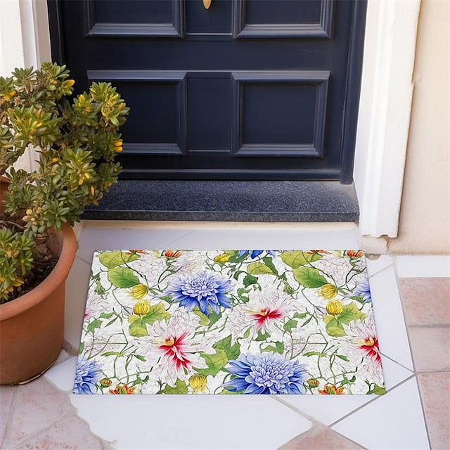 Green Yellow Floral Doormat Floor Mats Washable Rugs Kitchen Mat Non-Slip Oil Proof Rug Indoor Outdoor Mat Bedroom Decor Bathroom Mat Entrance Rug