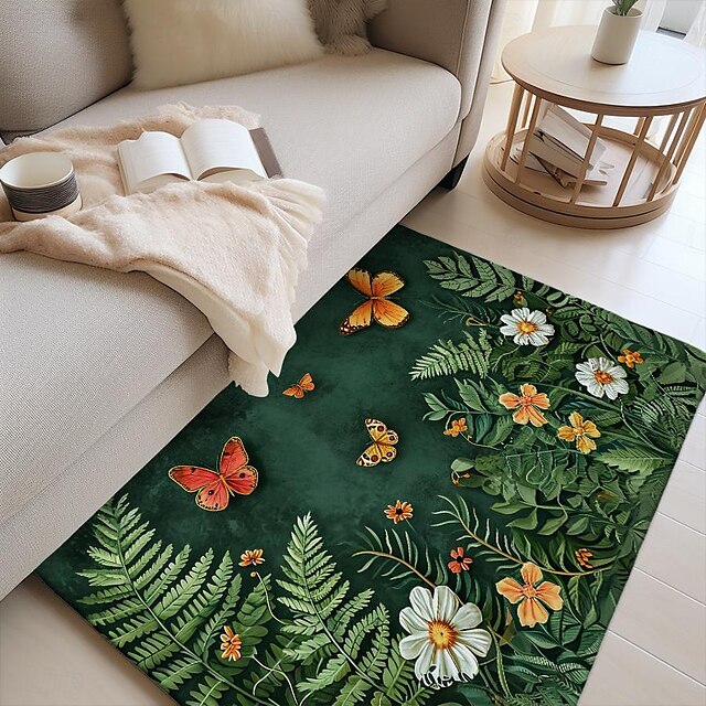 Green Butterfly Plant Area Rug Kitchen Mat Non-Slip Oil Proof Floor Mat Livingroom Rug Indoor Outdoor Mat Bedroom Decor Bathroom Mat Entrance Rug Door Mat