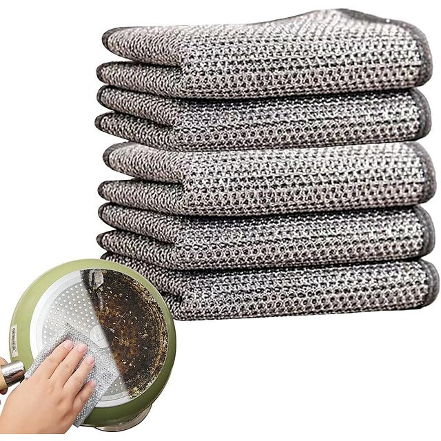 3pcs Steel Wire Dishwashing Cloth Kitchen Cleaning Cloth Non-stick Oil Dish Clean Towel Washing Rags Household Cleaning Cloths