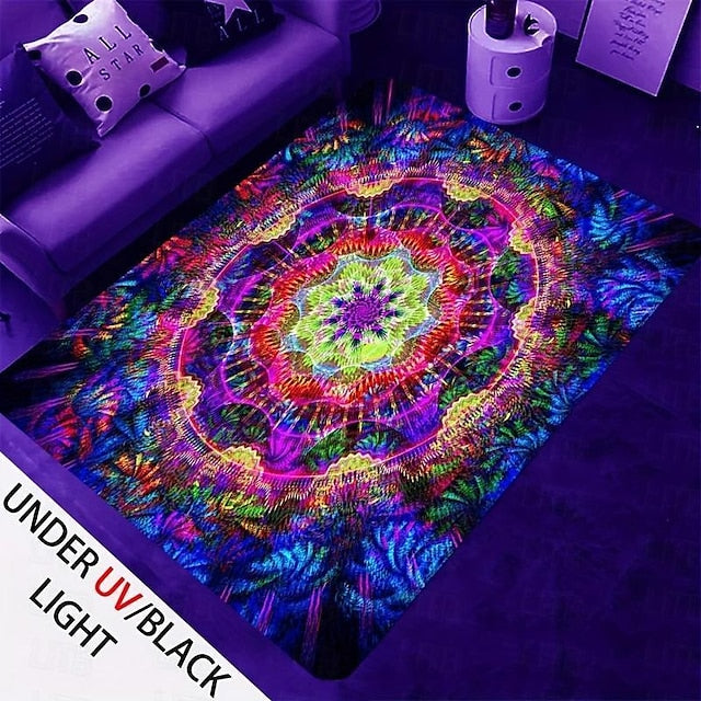 Blacklight Printed Carpet UV Reactive Glow in the Dark Rug Large Non-Slip Rug Mat for Room Decor