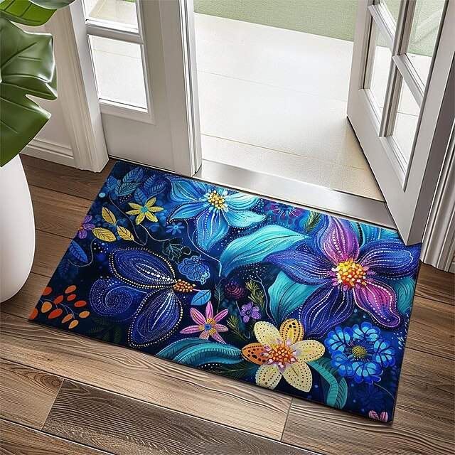 Pointillism Flowers Doormat Floor Mats Washable Rugs Kitchen Mat Non-Slip Oil Proof Rug Indoor Outdoor Mat Bedroom Decor Bathroom Mat Entrance Rug