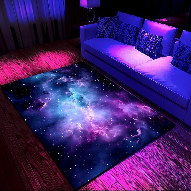 Blacklight Rug UV Reactive Glow in the Dark Area Rug Kitchen Mat Non-Slip Oil Proof Trippy Universe Floor Mat Livingroom Rug Indoor Outdoor Mat Bedroom Decor Bathroom Mat Entrance Rug Door Mat