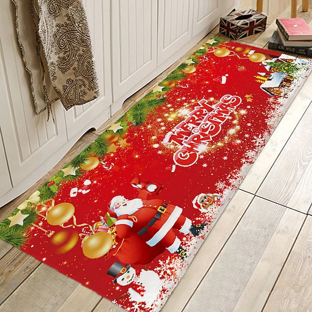 Christmas Decorations Pattern Floor Mat Flannel Hallway Carpets Area Rugs Xmas Door Mat for Bedroom Living Room Carpet Kitchen Bathroom Anti-Slip Floor Mats