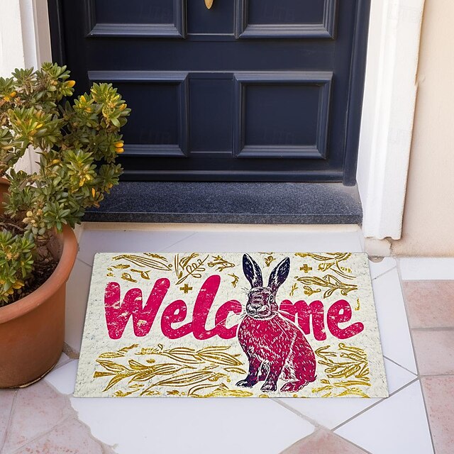 Welcome Rabbits Doormat Floor Mats Washable Rugs Kitchen Mat Non-Slip Oil Proof Rug Indoor Outdoor Mat Bedroom Decor Bathroom Mat Entrance Rug