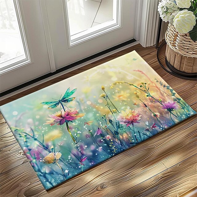 Butterfly Flowers Doormat Non-Slip Oil Proof Rug Indoor Outdoor Mat Bedroom Decor Bathroom Mat Entrance Rug Door Mat