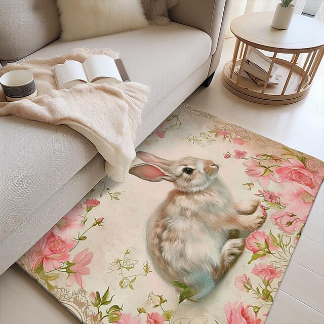 Forest Easter Bunny Area Rug Kitchen Mat Non-Slip Oil Proof Floor Mat Livingroom Rug Indoor Outdoor Mat Bedroom Decor Bathroom Mat Entrance Rug Door Mat