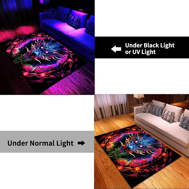 Blacklight Rug UV Reactive Glow in the Dark Area Rug Kitchen Mat Non-Slip Oil Proof Creepy Dragon Floor Mat Livingroom Rug Indoor Outdoor Mat Bedroom Decor Bathroom Mat Entrance Rug Door Mat