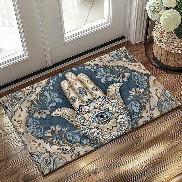 Hamsa Hand Ramadan Doormat Floor Mats Washable Rugs Kitchen Mat Non-Slip Oil Proof Rug Indoor Outdoor Mat Bedroom Decor Bathroom Mat Entrance Rug