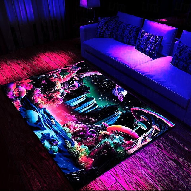 Blacklight Printed Carpet UV Reactive Glow in the Dark Rug Large Non-Slip Rug Mat for Room Decor