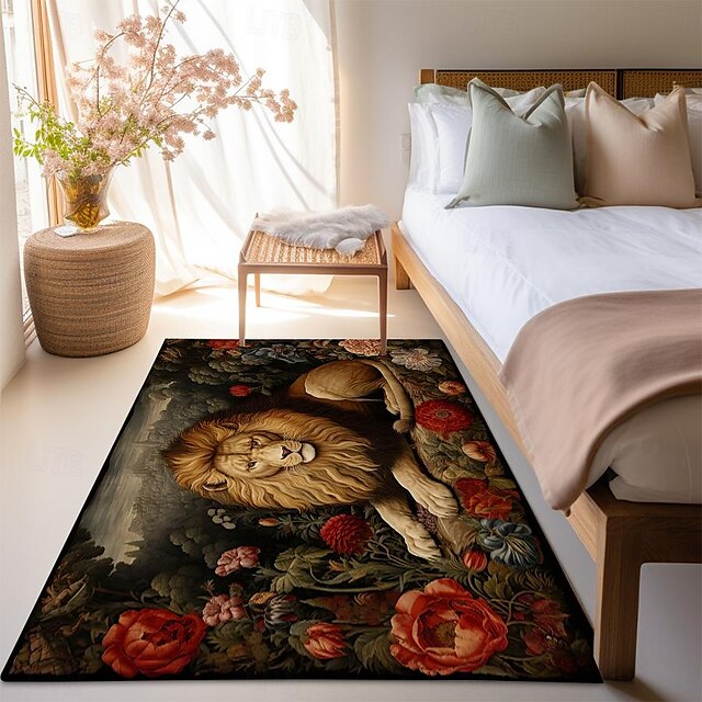 Sleeping Lion Area Rug Kitchen Mat Non-Slip Oil Proof Floor Mat Livingroom Rug Indoor Outdoor Mat Bedroom Decor Bathroom Mat Entrance Rug Door Mat